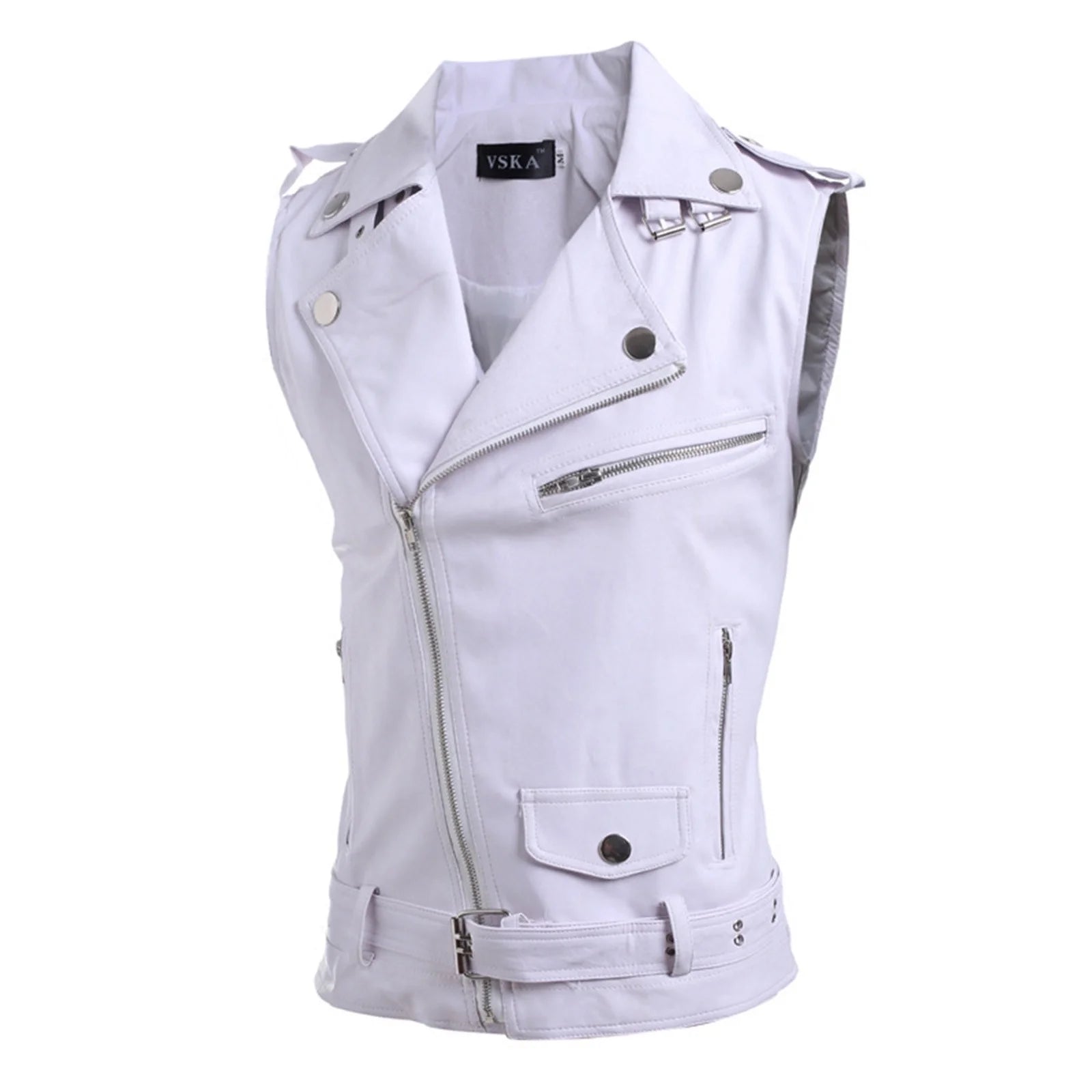 PMUYBHF Mens Jackets with Hood Big and Tall Men's Leather Vest Korean Version Slim Fit Multi Zip Lapel Short Leather Coat jean jacket men 3xl