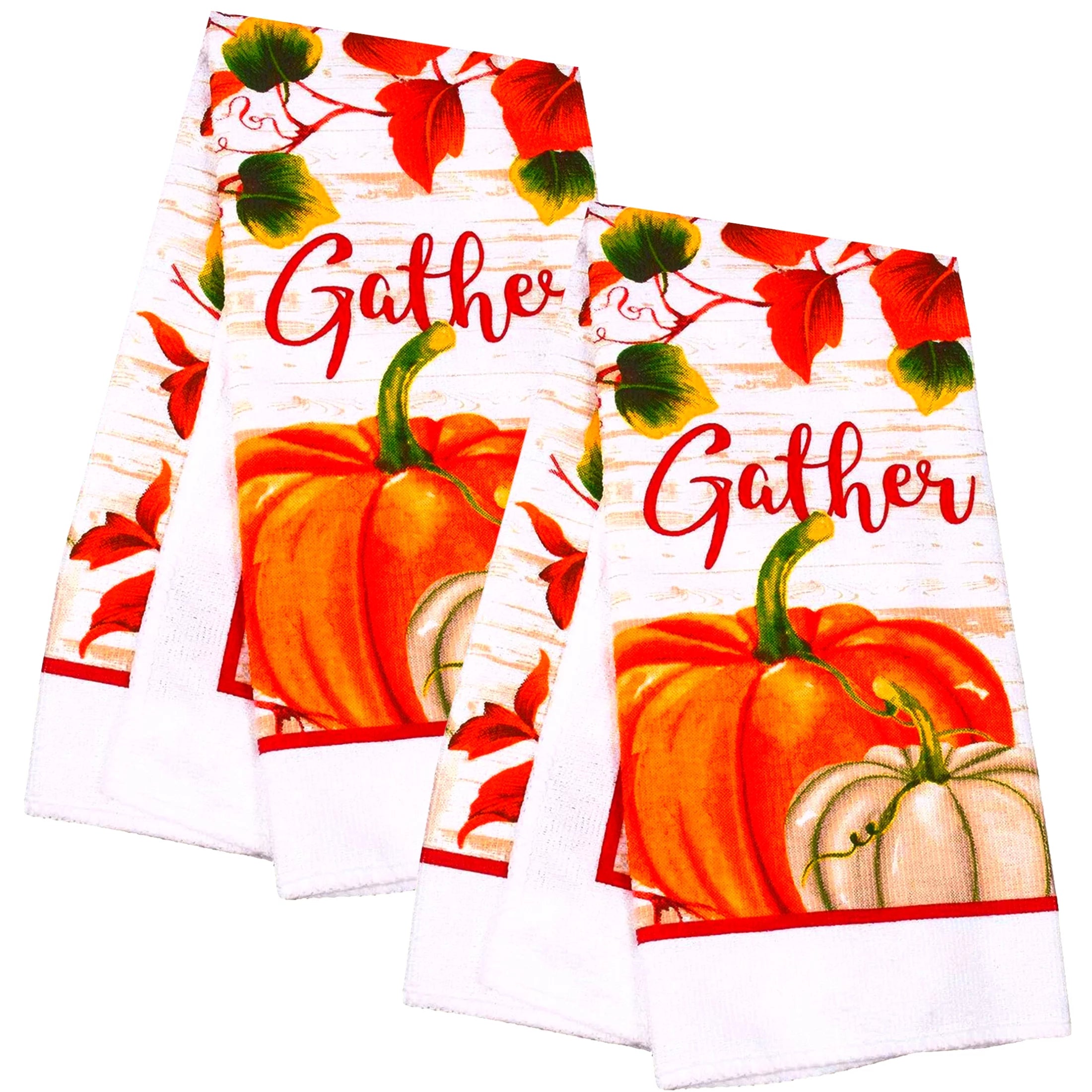 2Pcs Harvest Pumpkin Kitchen Towels 15x25in Reusable Absorbent Decorative Dish Cloth for Home Bar Bathroom Cleaning Wiping Baking Grilling BBQ Cookouts Dish Towel and Housewarming Gifts Set