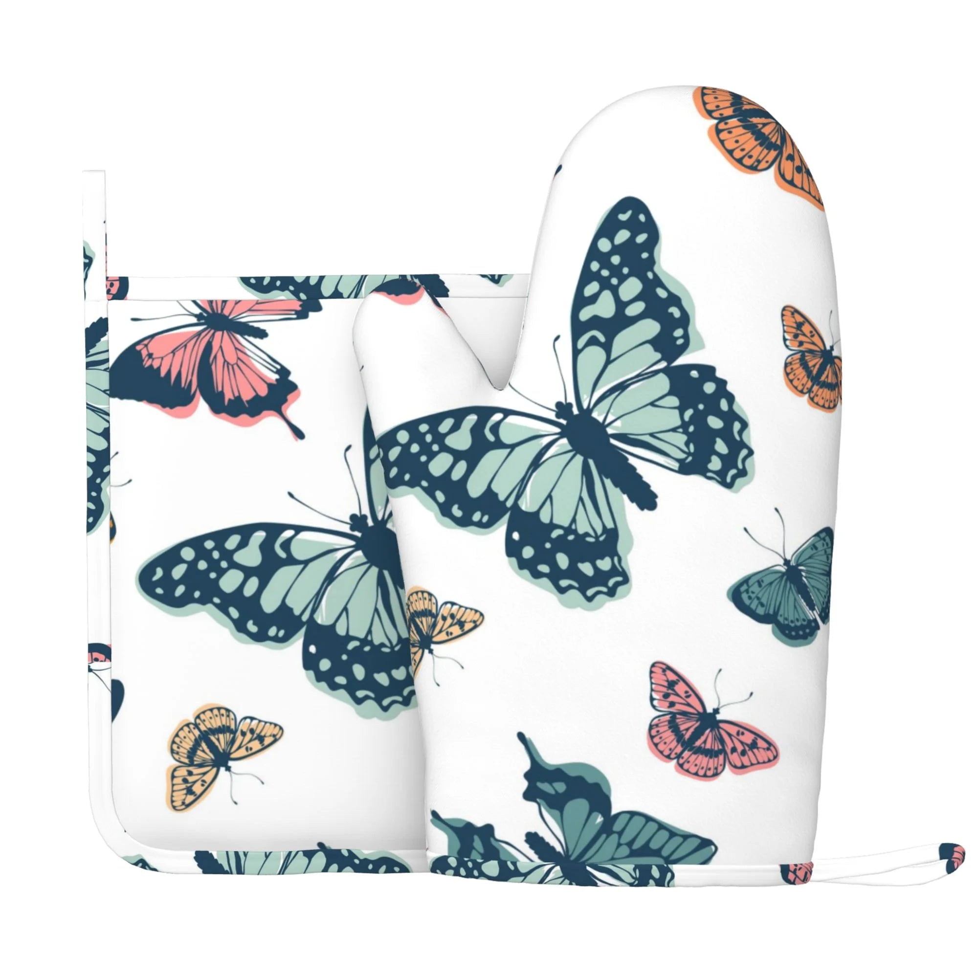 XMXY Oven Mitts and Pot Holders 2 Pcs Sets, Funny Butterfly Heat Resistant Silicone Cooking Gloves for Grill Baking BBQ Kitchen Decor