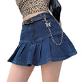 Womens High Waist Denim Skirts Y2K A-Line Pleated Ruffle Mini Jean Skirt E-Girl Flared Tennis Golf Short Cargo Skirt