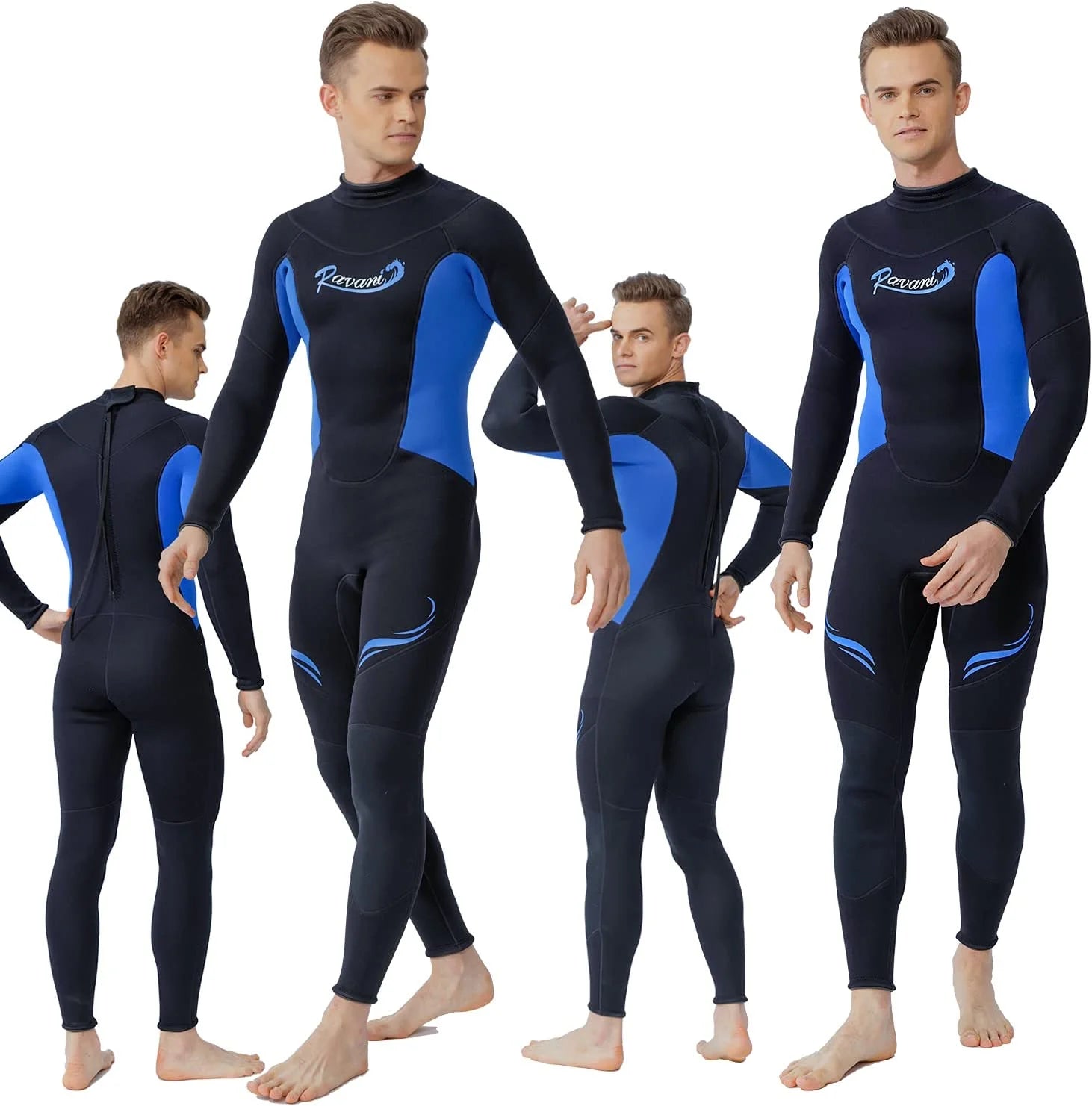 Men's 3mm Full Wetsuit Surf Freediving Neoprene Long Sleeve for Surfing Diving Swimming Kayaking, Black/Blue, Medium