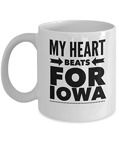 Iowa Coffee Mug - My Heart Beats For - United State Gift - 11oz White Ceramic Cup