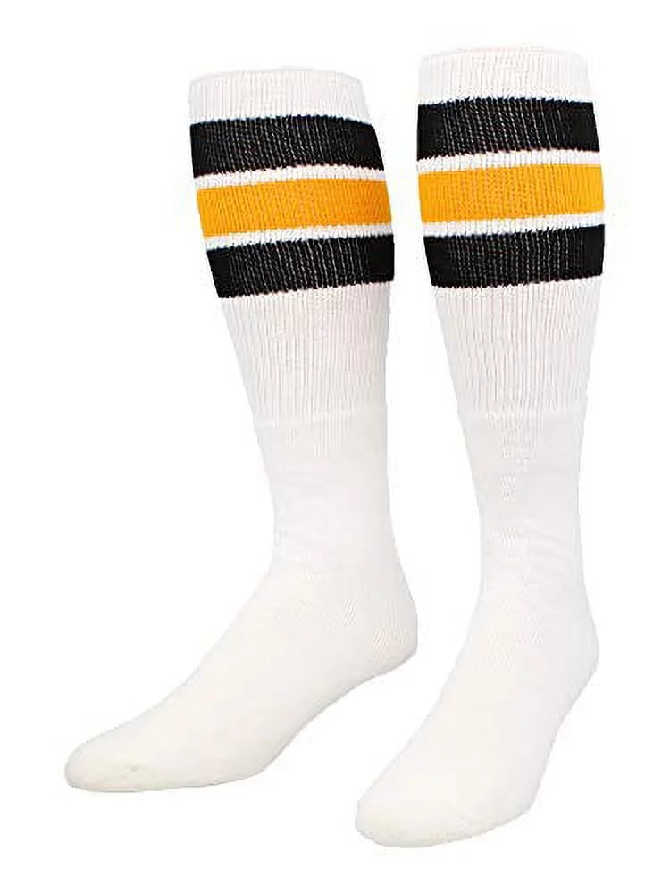 TCK Retro 3 Stripe Tube Socks (Black/Gold, Large)