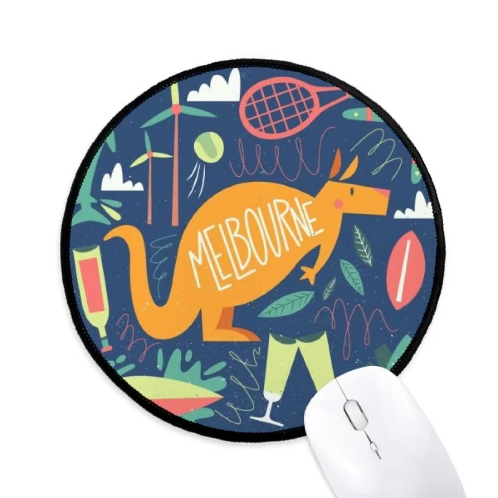 Melbourne Australia Kangaroo Tennis Surfing Mouse Pad Desktop Office Round Mat for Computer
