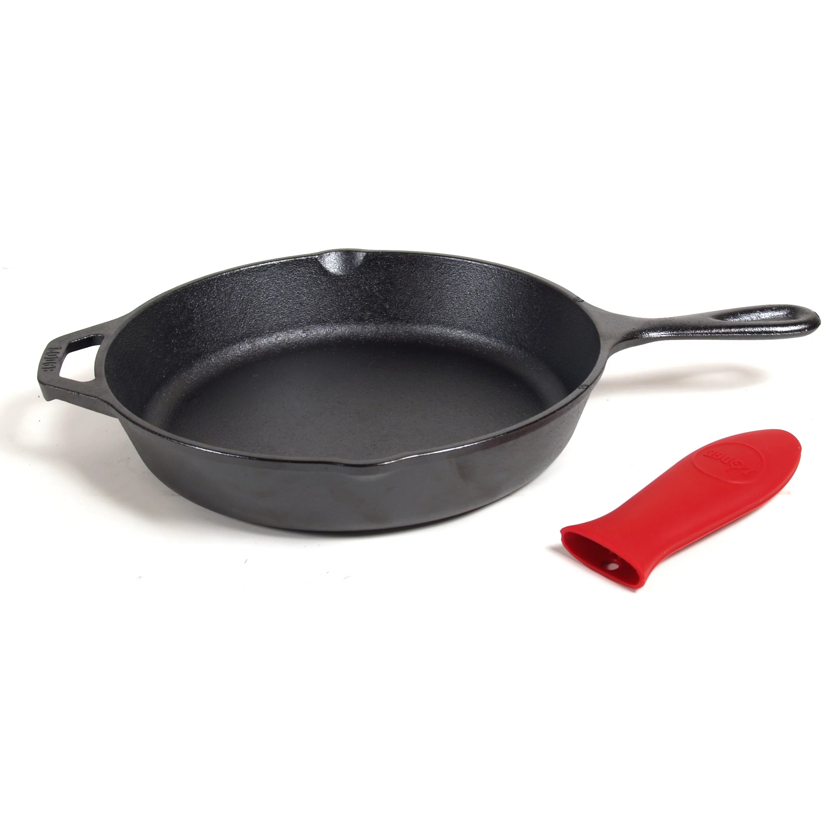 Lodge Cast Iron Skillet with Red Silicone Hot Handle Holder, 10.25-inch