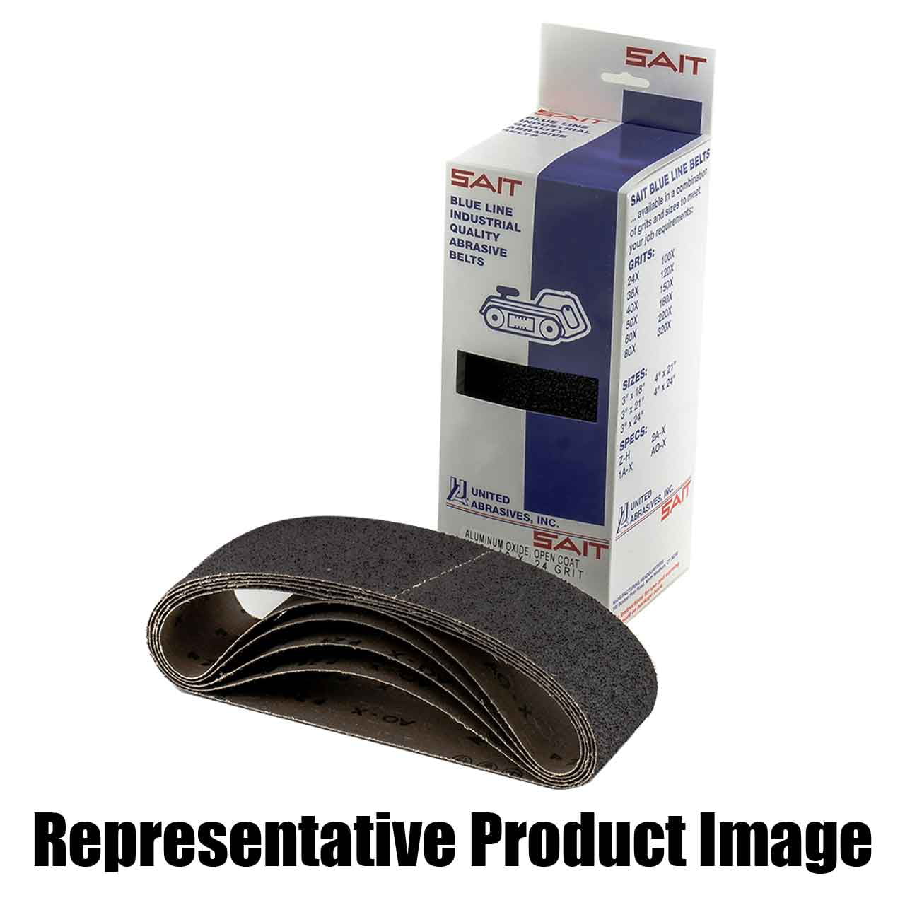 United Abrasives SAIT 58179 3x24 Blue Line AO-X Aluminum Oxide Portable Sander Belt, 180 Grit, 10 pack