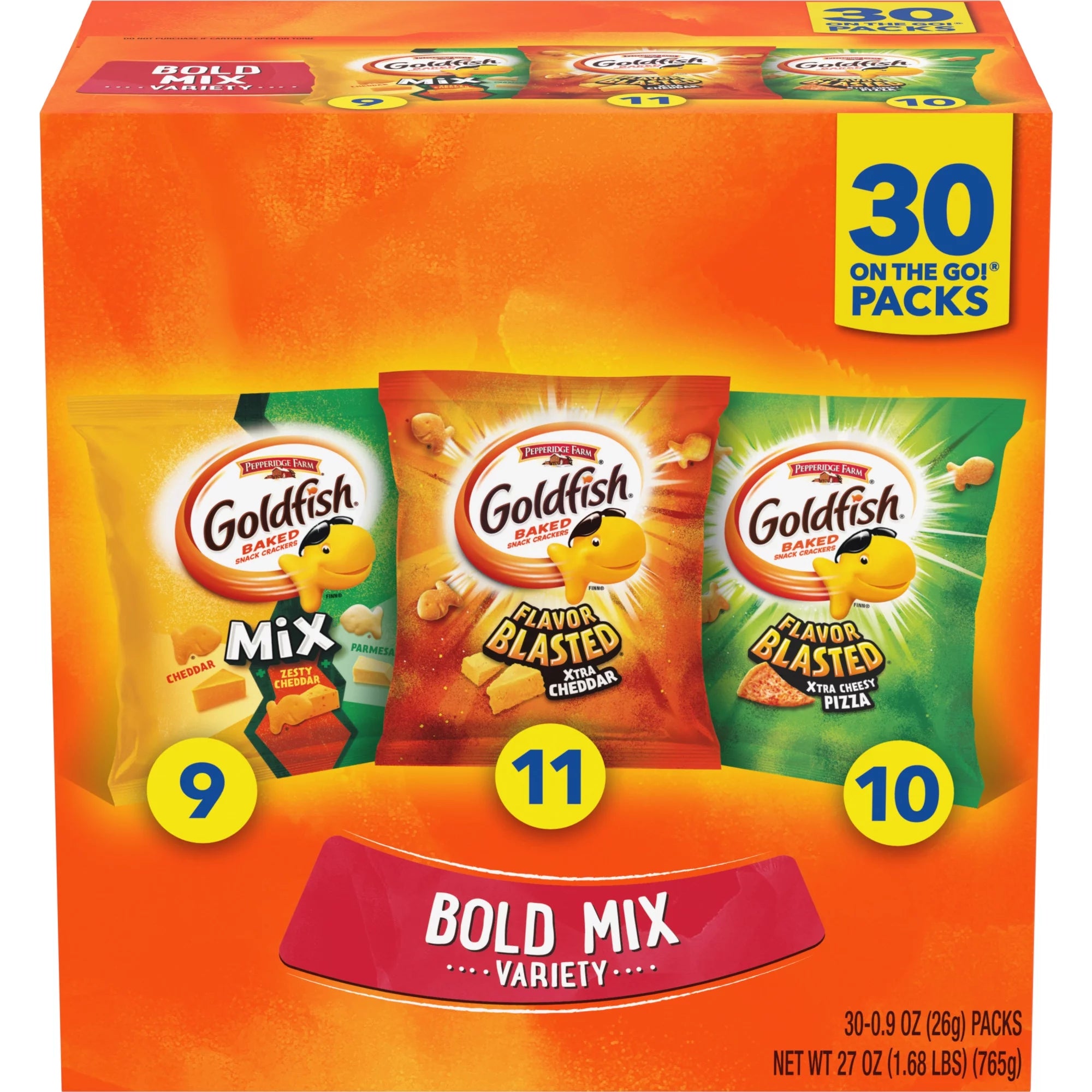 Goldfish Bold Mix Variety Pack Snack Crackers, 1 oz Snack Packs, 30 Ct