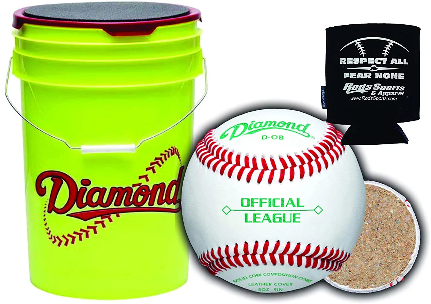 Diamond Sports D-OB Leather Baseballs in 6-Gallon Yellow Cushion Lid Bucket 30 Balls