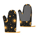 XMXT 2 Pcs Silicone Oven Mitts, Sun Moon Stars Graffiti Thickened Non-Slip BBQ Gloves, Black