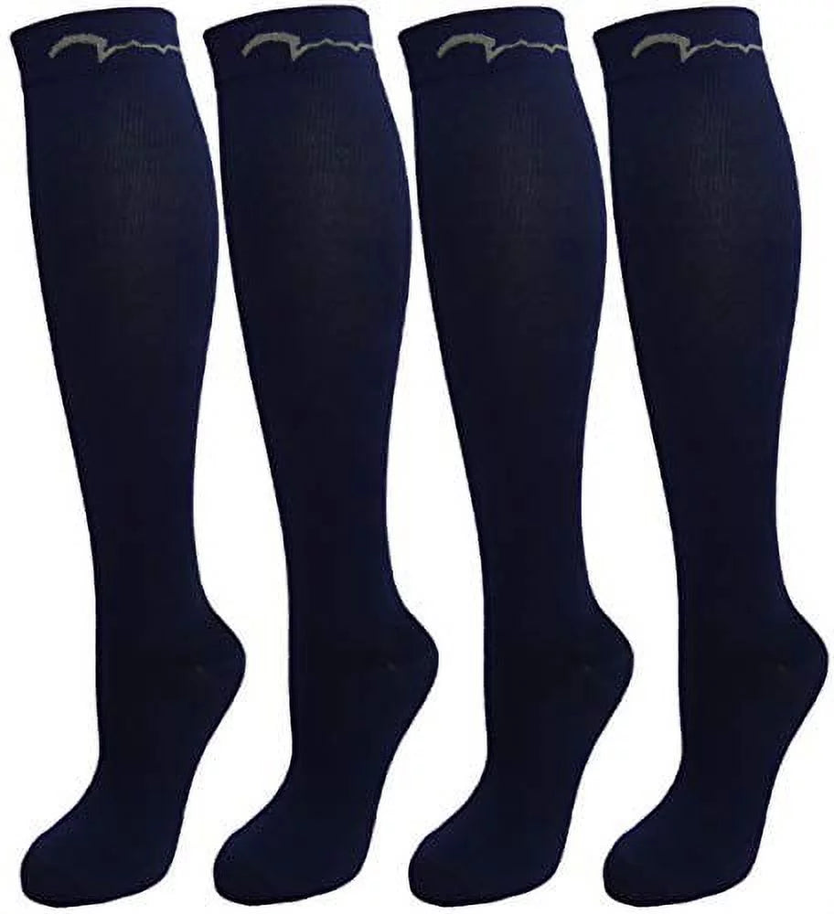 Youth Sport, Soccer, Football Long Compression Socks. Knee High 4 Pack for Kids and Youth; Boys & Girls Gift Set; Solid Color: All Navy Blue fits Ages 10-16.