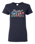 Wild Bobby, Colorful Baseball Mom, Mother's Day, Women Graphic T-Shirt, Navy, Large