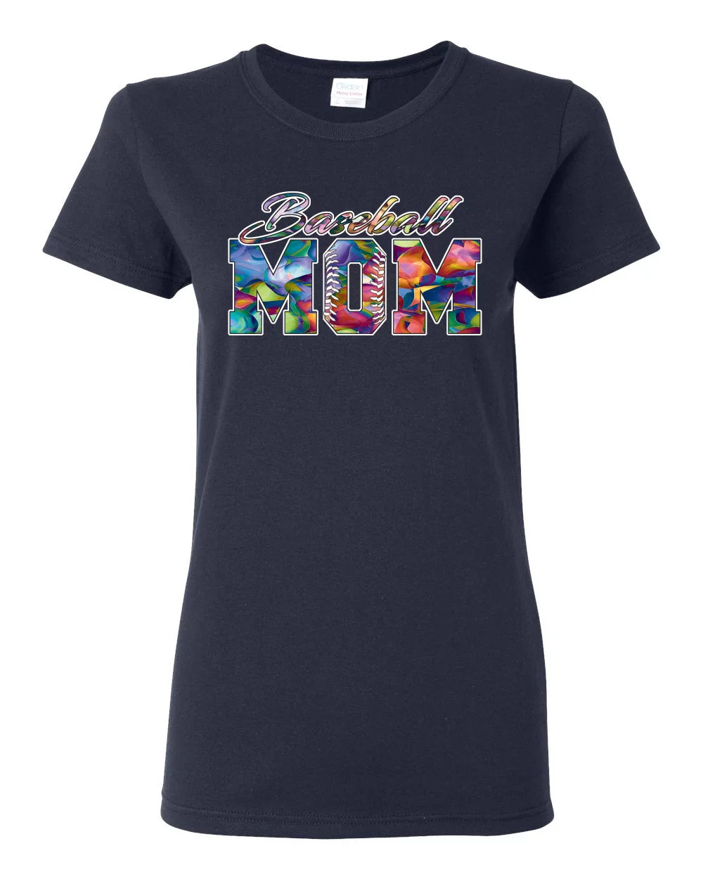 Wild Bobby, Colorful Baseball Mom, Mother's Day, Women Graphic T-Shirt, Navy, Large