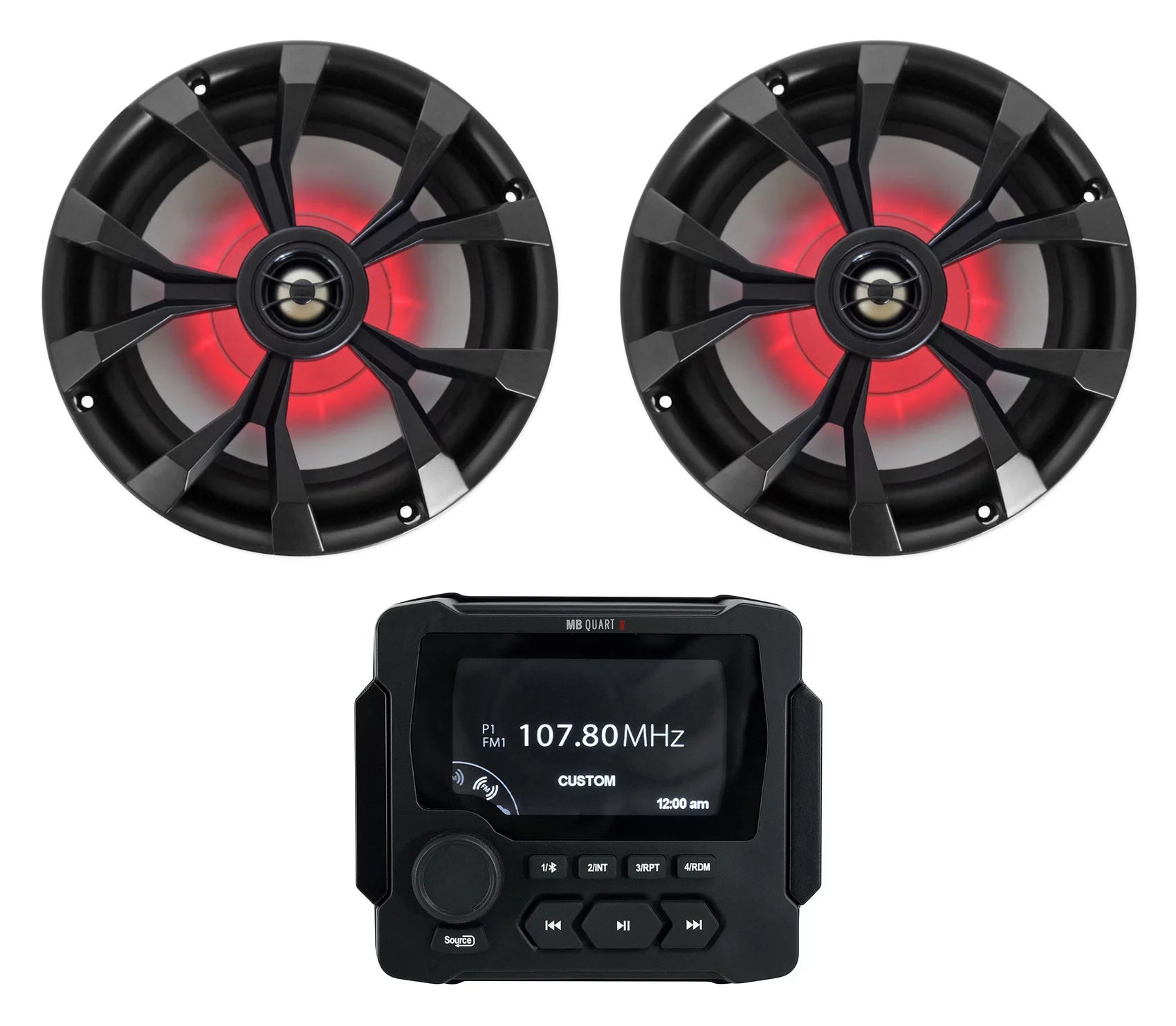 MB Quart GMR-LED Marine/Boat Receiver w/Bluetooth/USB+(2) 8 Black LED Speakers