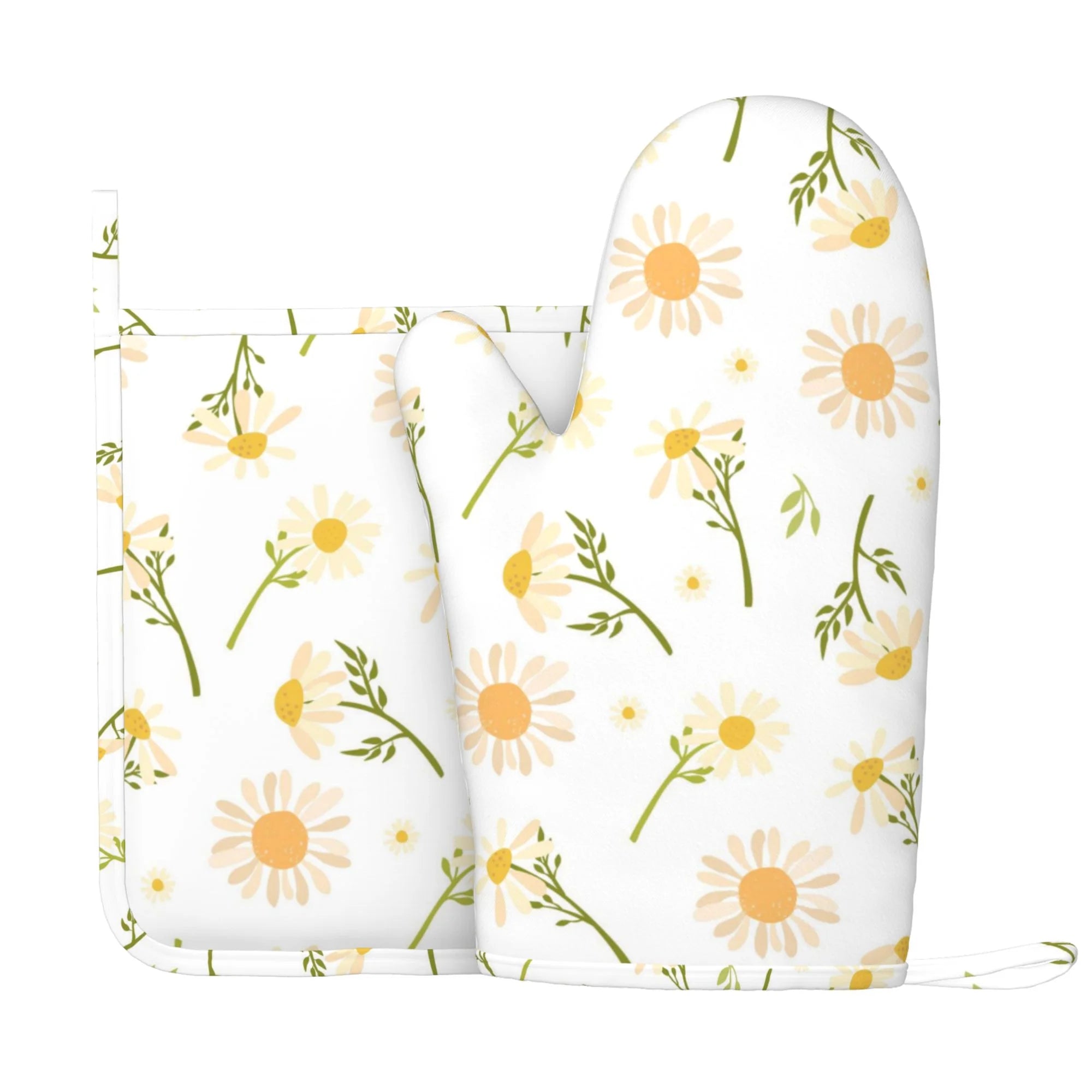 XMXY Oven Mitts and Pot Holders 2 Pcs Sets, Sunflower Flowers Bloom Heat Resistant Silicone Cooking Gloves for Grill Baking BBQ Kitchen Decor