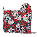 XMXY Oven Mitts and Pot Holders 2 Pcs Sets, Rose Skull Heat Resistant Silicone Cooking Gloves for Grill Baking BBQ Kitchen Decor