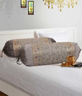 Stylo Culture Indian Polydupion Cylindrical Hotdog Pillow Bolster Pillow Covers Grey Paisley Jacquard Brocade Border Large Settee Cylinder Cushion Covers (Set of 2) | 30x15 Inches (76x38 cm)