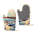 XMXT 2 Pcs Silicone Oven Mitts, Fujiyama Wave Print Thickened Non-Slip BBQ Gloves, Multicolor