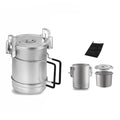 Dcenta Portable Stainless Steel Cookware Pan Suit, Camping Cooking Pot with Removable Handle