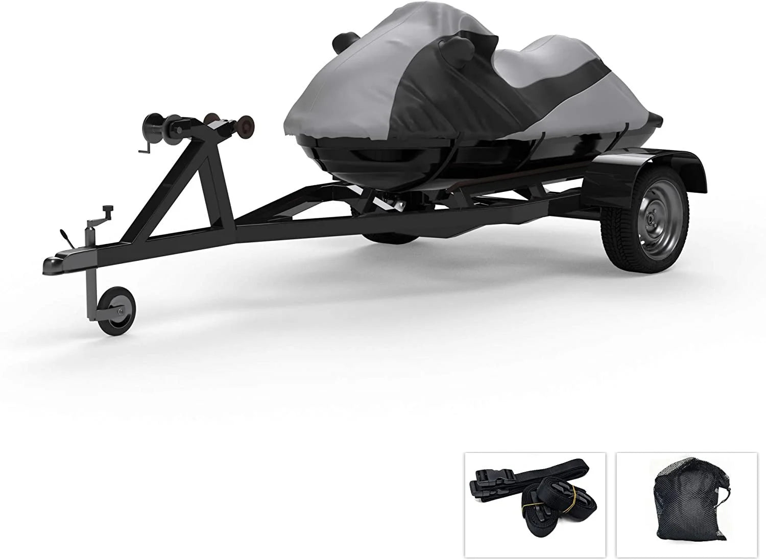 Custom Contour Fit Weatherproof Jet Ski Cover for Sea Doo GS 1996-2001 - Gray/Black Color - All Weather - Trailerable - Protect from Rain & Sun! Includes Trailer Straps & Storage Bag