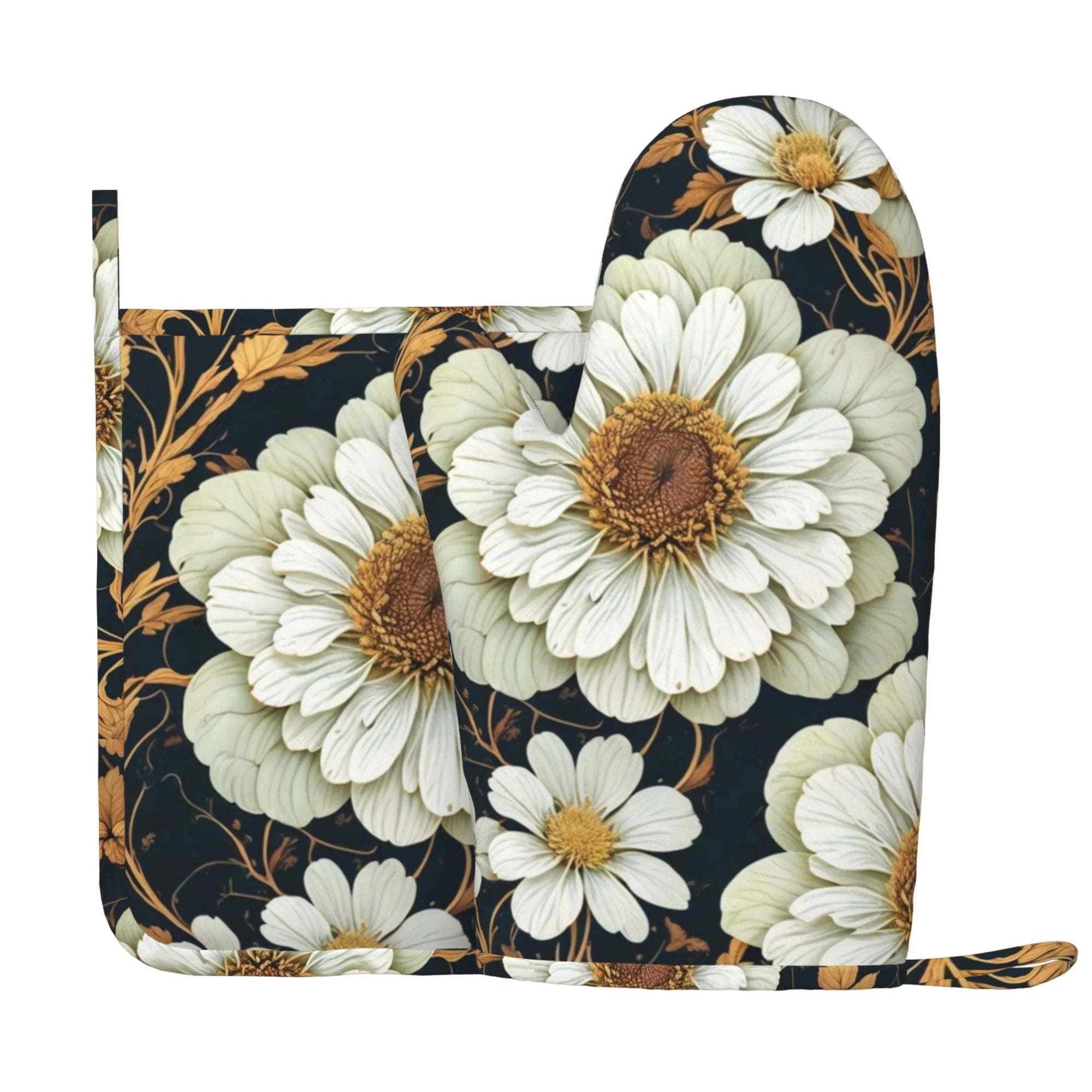XMXY Oven Mitts and Pot Holders 2 Pcs Sets, Fantasy Flower Heat Resistant Silicone Cooking Gloves for Grill Baking BBQ Kitchen Decor
