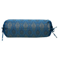 Stylo Culture Indian Tubular Brocade Bolster Pillow Cover Turquoise Floral Silk Jacquard Weave Round Neck Pillow Traditional Damask Decorative Cushion Cover - (76x38 cm) | 1 Pc (Cover Only)