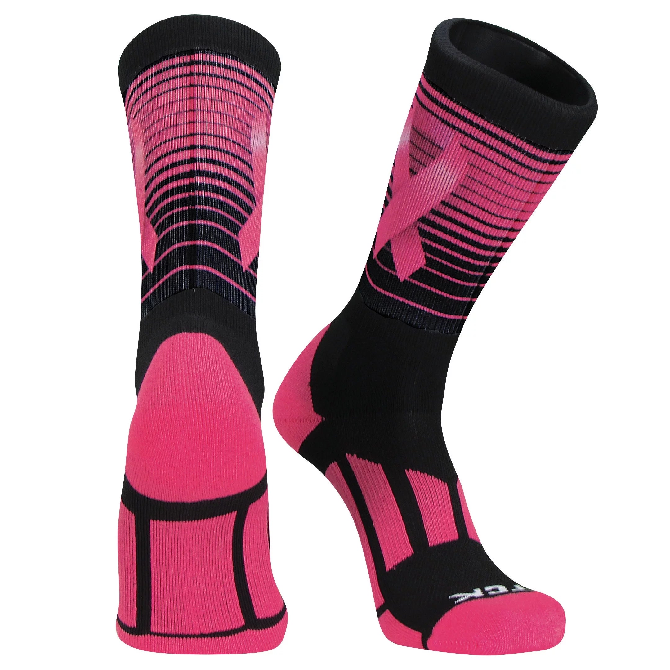TCK Stripes Aware Sublimated Crew Socks (Black/Hot Pink, Medium)