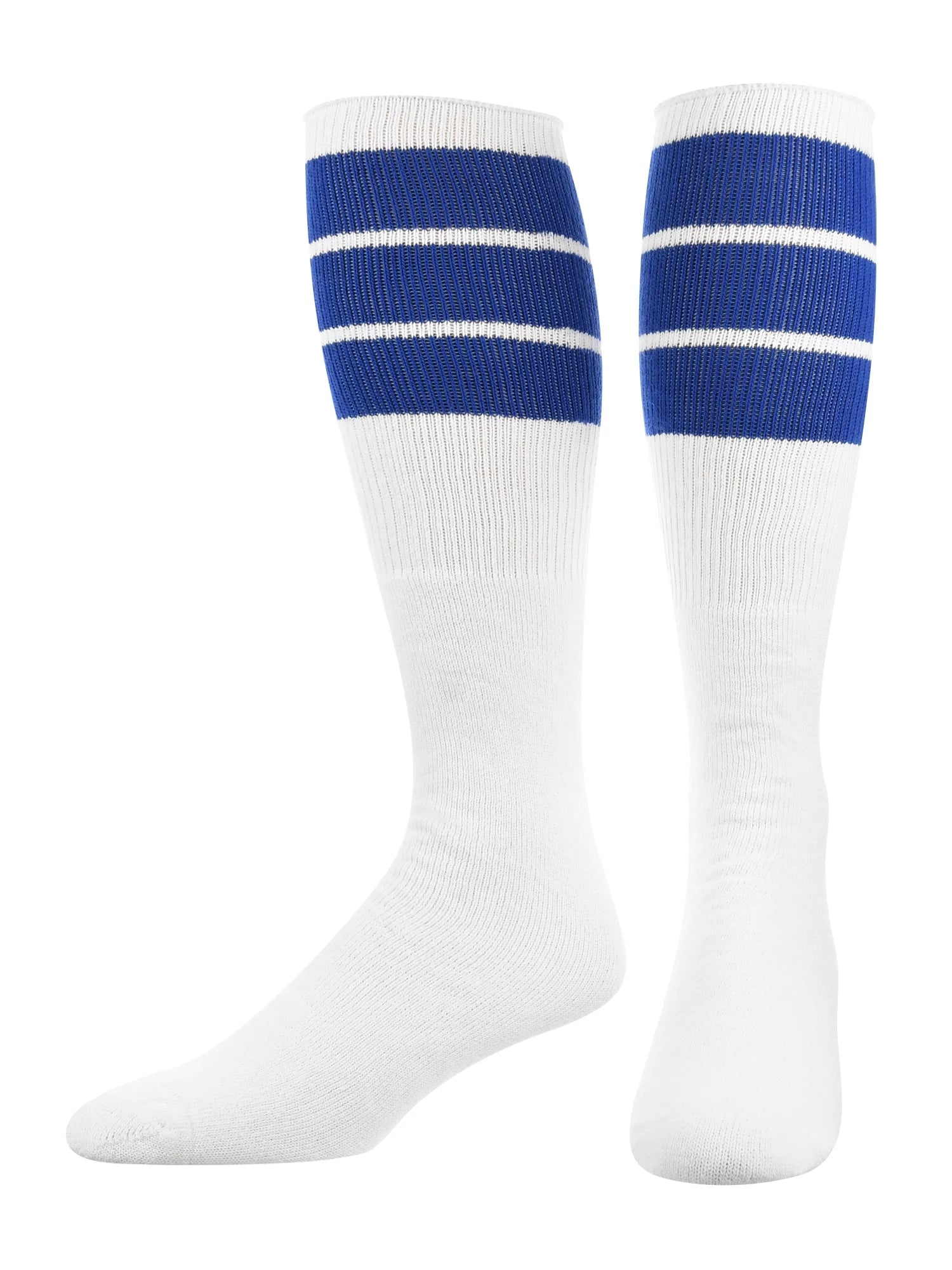 TCK Retro 3 Stripe Tube Socks (White/Royal, Small)