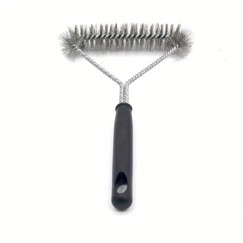 1pc Grill Cleaner Long Handle Y-shaped Curly Brush For Outdoor Grills Stainless Steel Bristles Non-Stick Cleaning Brushes BBQ Accessories, School Supplies, Back To School