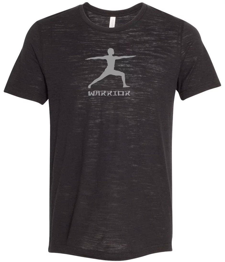 Mens WARRIOR Pose Symbol Burnout Yoga T-shirt, 2XL Black Slub