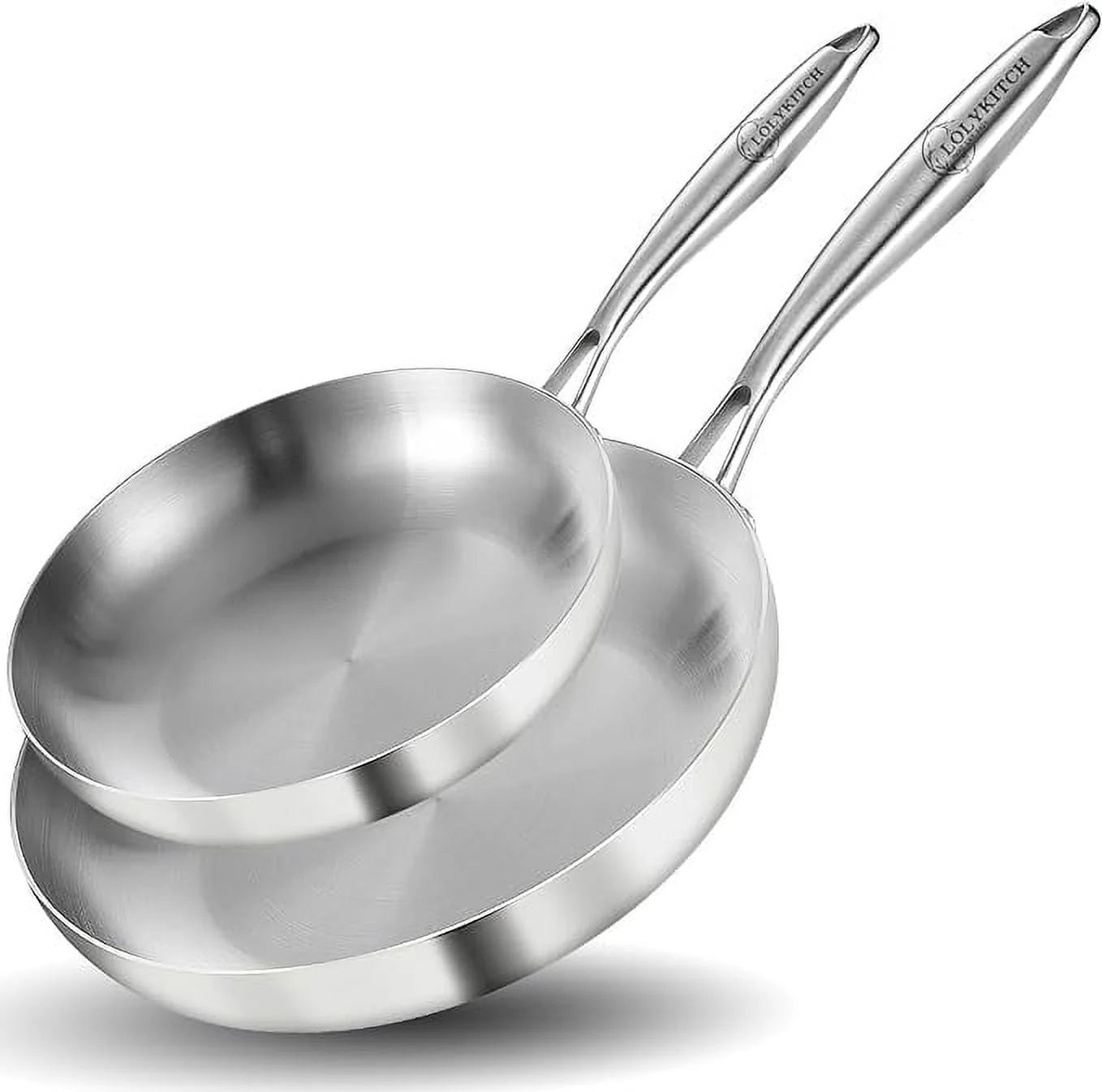 LOLYKITCH 10-12 Inch Tri-ply Stainless Steel Frying Pan Set,Skillets,Chef's Pan,Cookware Set,Induction Pans,Dishwasher and Oven Safe. (Removable Handle)