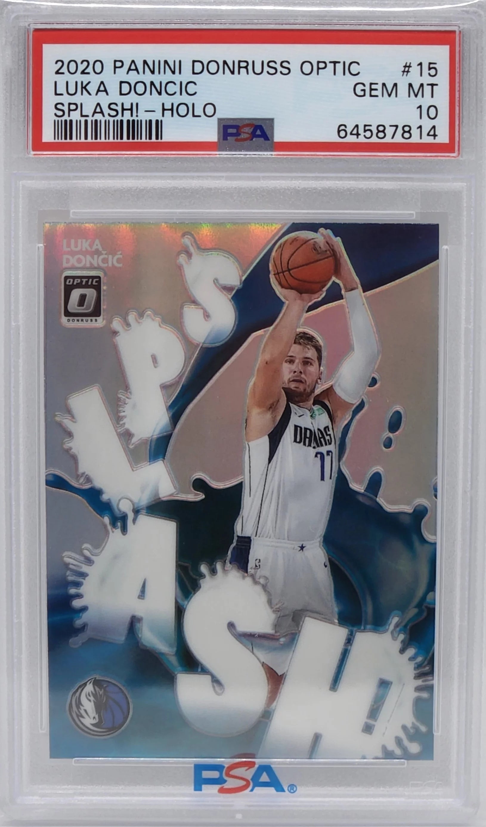 Luka Doncic Mavs 2020-21 Donruss Optic Splash! Holo Prizm Card PSA 10 Gem Mint