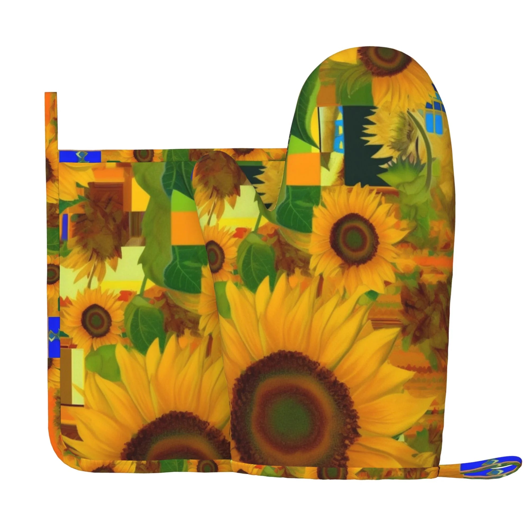 XMXY Oven Mitts and Pot Holders 2 Pcs Sets, Bunch Sunflowers Yellow Heat Resistant Silicone Cooking Gloves for Grill Baking BBQ Kitchen Decor