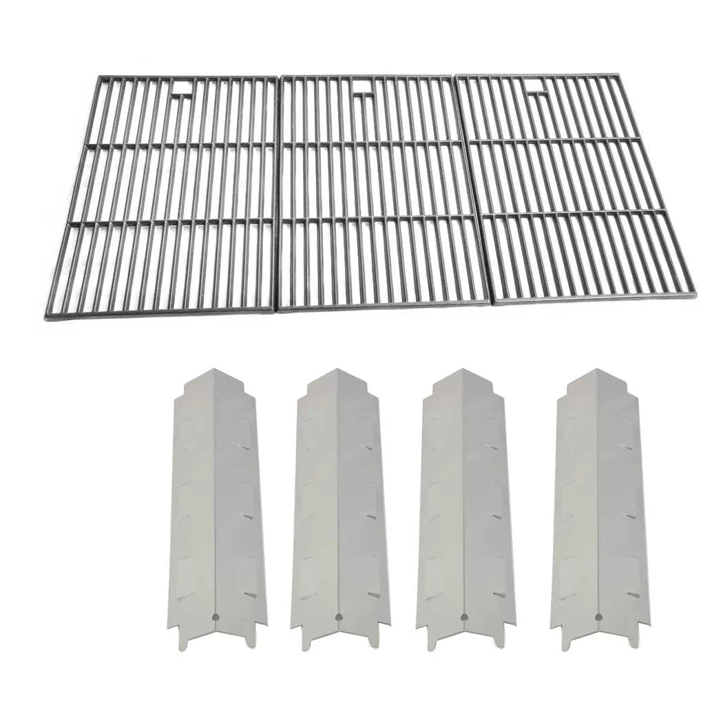 Replacement BBQ Parts for Master Chef G65002, BBQ Grill Models Includes 4 Stainless Steel Heat Plate, Cast Iron Cooking Grates (Set of 3)