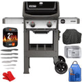 Weber 44010001 Spirit II E-210 Gas Grill, Liquid Propane Bundle with 2 YR CPS Enhanced Protection Pack, Grill Cover, Aluminum Drip Pans (Set of 3), 12pc Knife Set, 3pc BBQ Tool Set & Oven Mitts