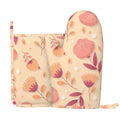 XMXY Oven Mitts and Pot Holders 2 Pcs Sets, Floral Peach Texture Heat Resistant Silicone Cooking Gloves for Grill Baking BBQ Kitchen Decor
