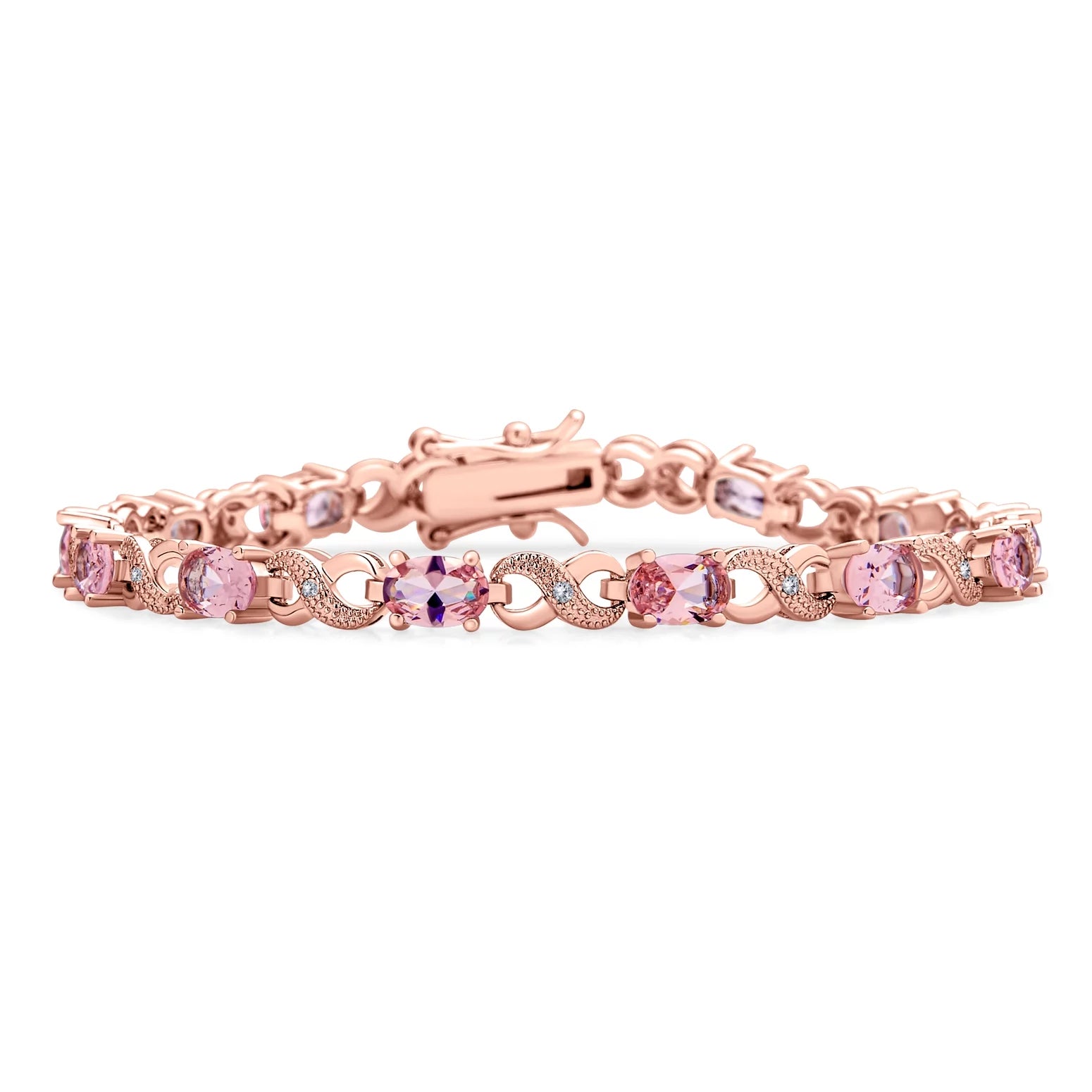 Bling Jewelry AAA CZ Pink Imitation Morganite Tennis Bracelet Rose Gold Plated
