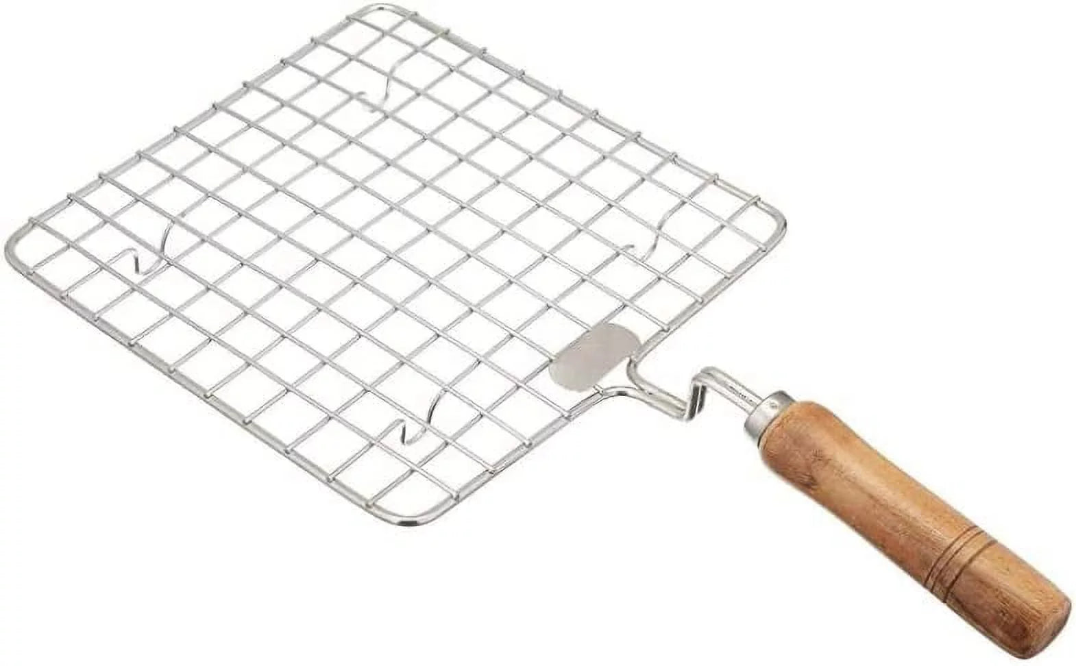 Stainless Steel Multi-Functional Wire Steaming Cooling and Baking Barbecue Rack Square Wire Roaster Rack/Papad Jali/Roti Grill Square Shape with Wooden Handle, Pack of 1