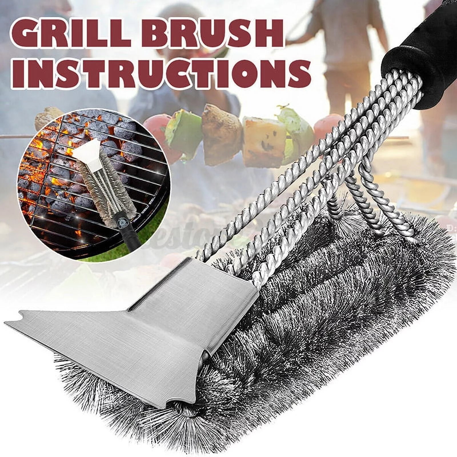 Buytra BBQ Grill Brush Scrubber Barbecue Cleaning Tool Stainless Steel Wire