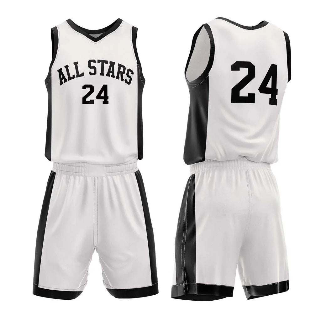 Custom Made Boys Basketball Kits. MOQ 10 Kit. White.