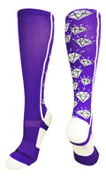 Crazy Socks with Diamonds Over the Calf (Purple/White, Small)