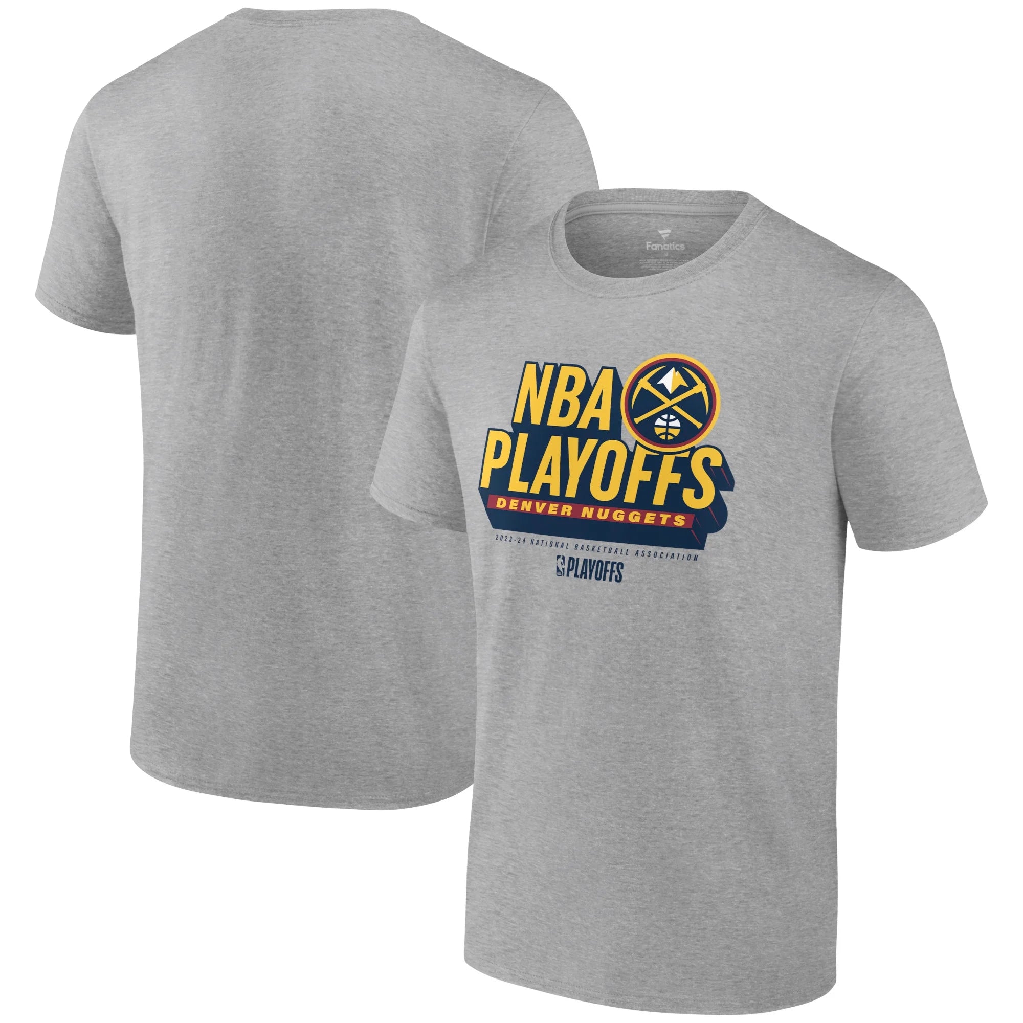 Men's Fanatics Branded  Heather Gray Denver Nuggets 2024 NBA Playoffs Defensive Stance T-Shirt