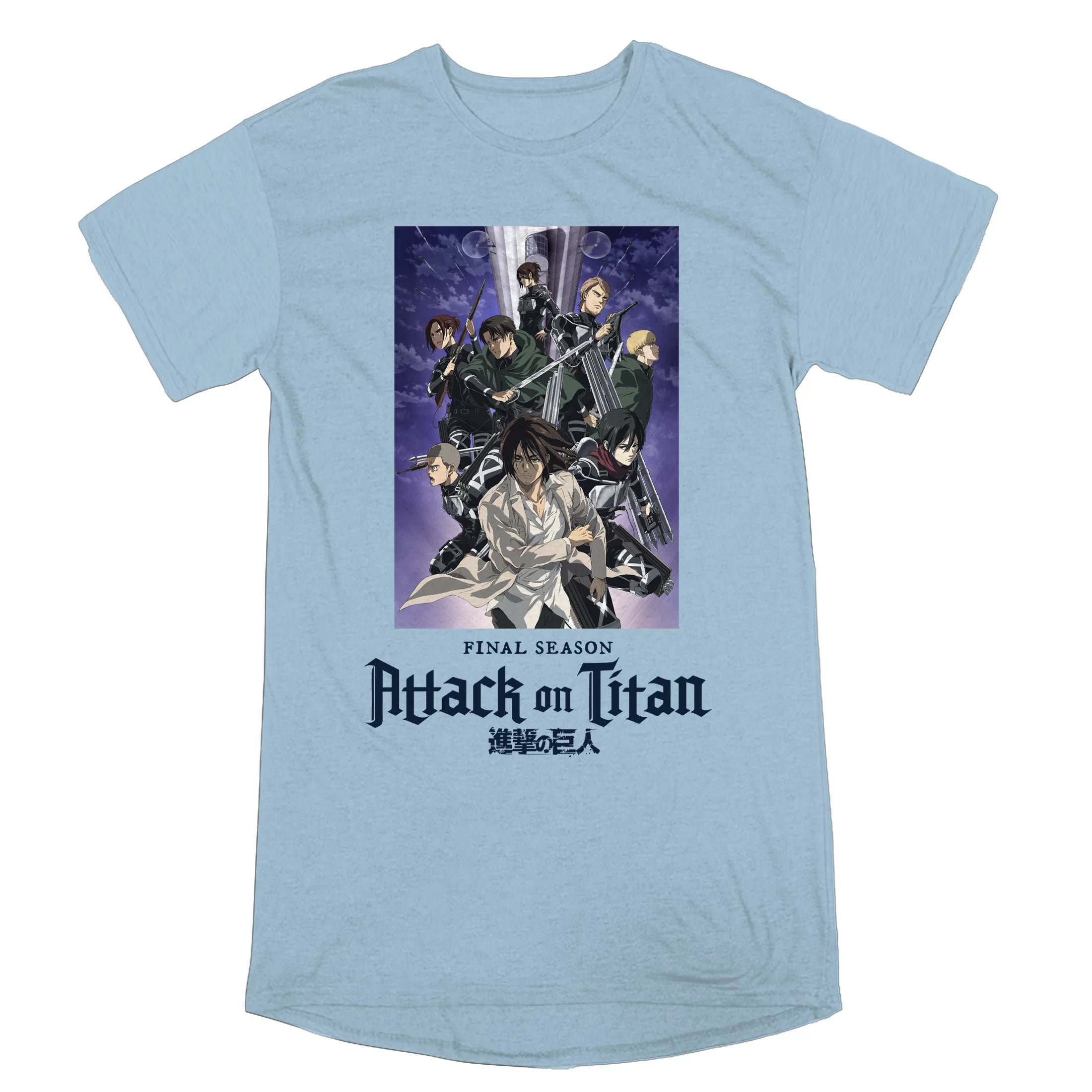 Attack On Titan Season 4 Final Season Artwork Crew Neck Short Sleeve Celadon Women's Night Shirt-Large