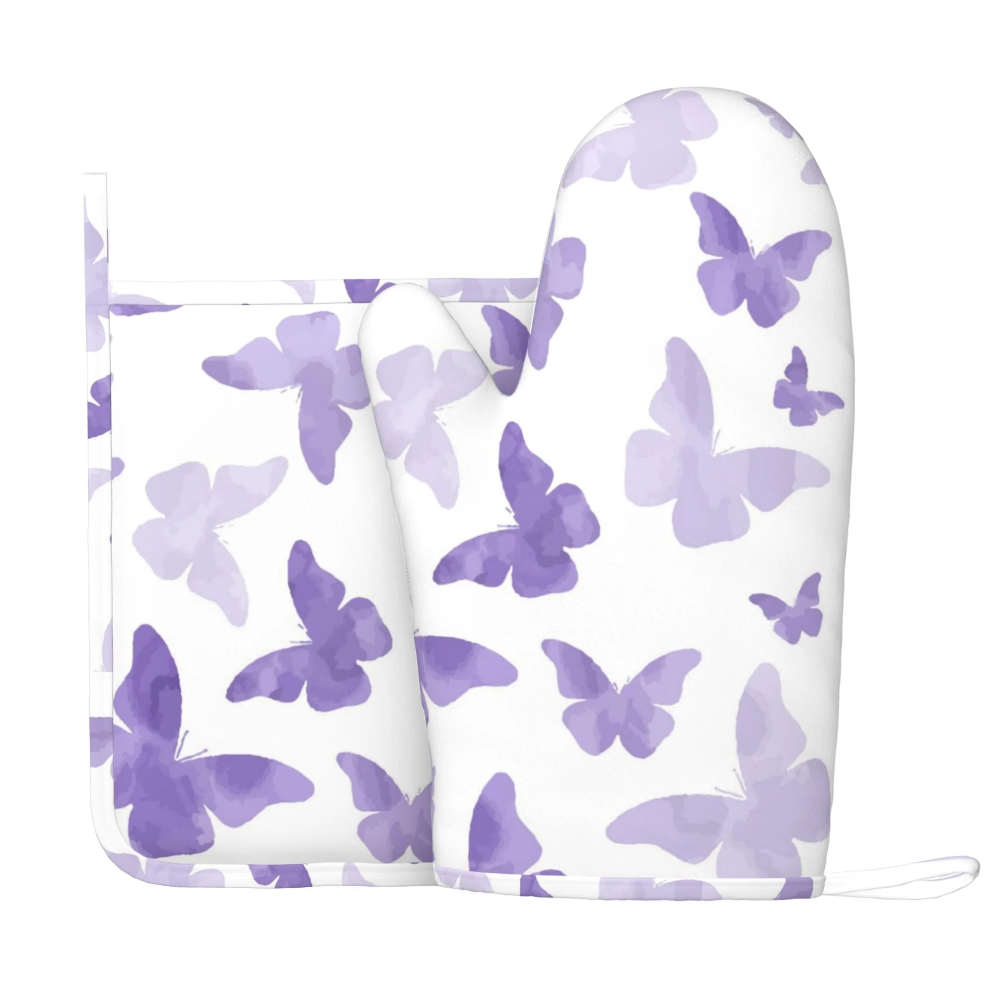 XMXY Oven Mitts and Pot Holders 2 Pcs Sets, Purple Butterfly Heat Resistant Silicone Cooking Gloves for Grill Baking BBQ Kitchen Decor