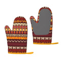 XMXT 2 Pcs Silicone Oven Mitts, Retro Mysterious Tribal Print Thickened Non-Slip BBQ Gloves, Red