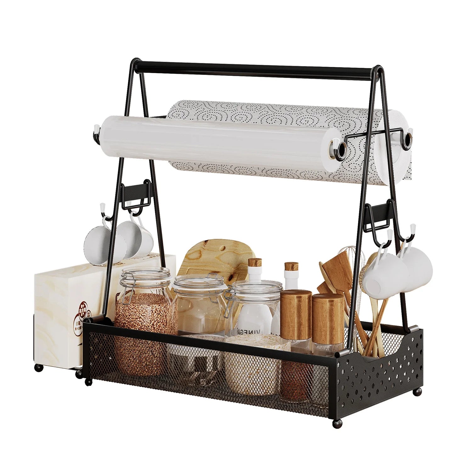 Barbecue Grill Caddy Organizer, iMounTEK Metal Grill Caddy with Paper Towel Holders Condiment BBQ Caddy Holder, Barbecue Accessories Storage for Outdoor Camper Camping RV Backyard
