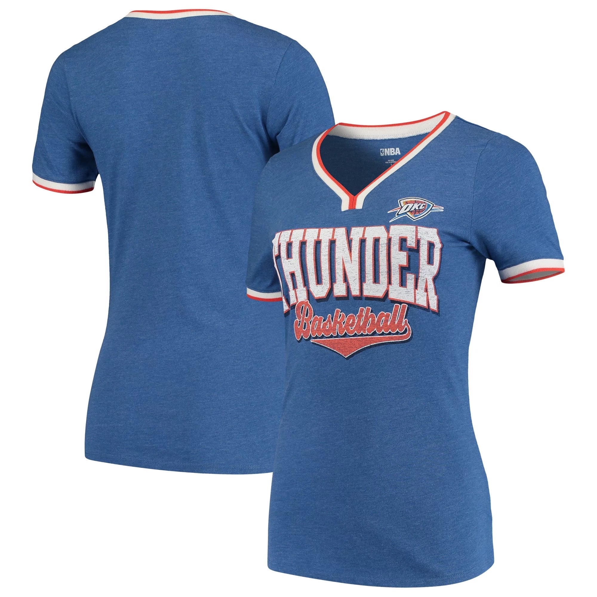 Women's 5th & Ocean by New Era Blue Oklahoma City Thunder Basketball V-Neck T-Shirt