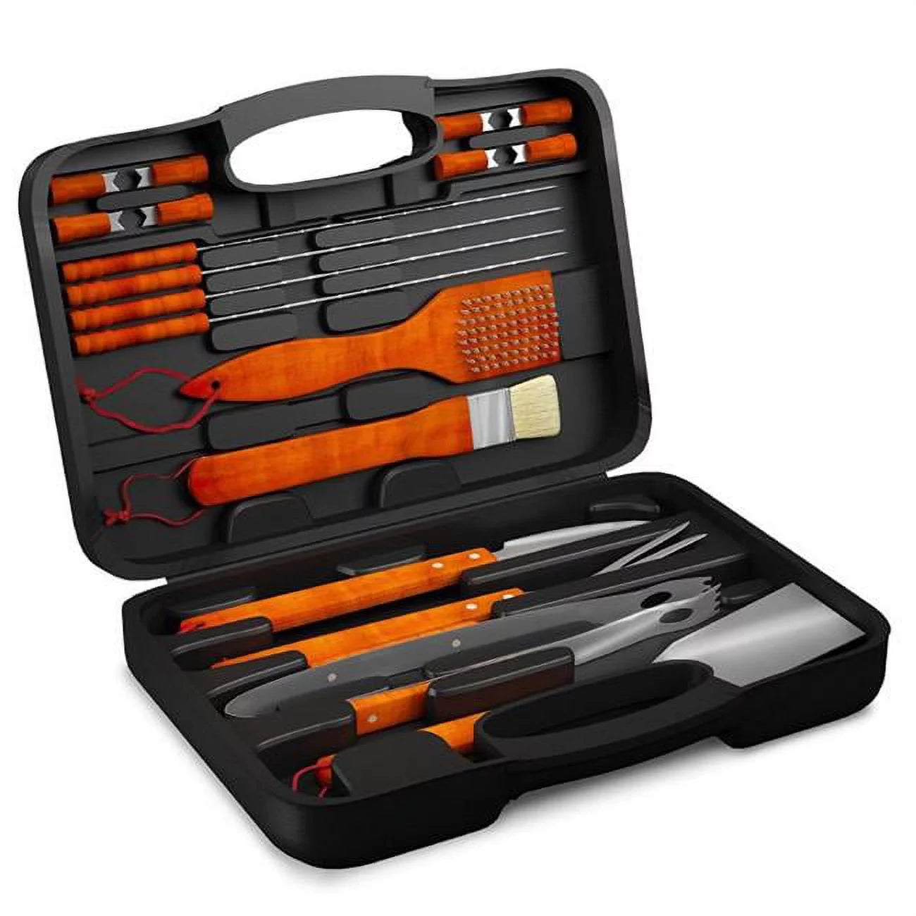 Wood BBQ Grill Tool Set - 18 Piece