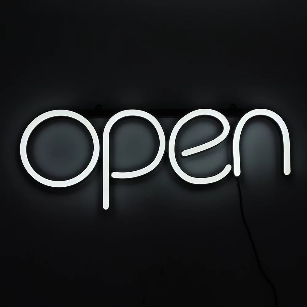 H-E Business OPEN LED Neon Sign Neon Light Store Shop Advertising Lamp Light on / off White
