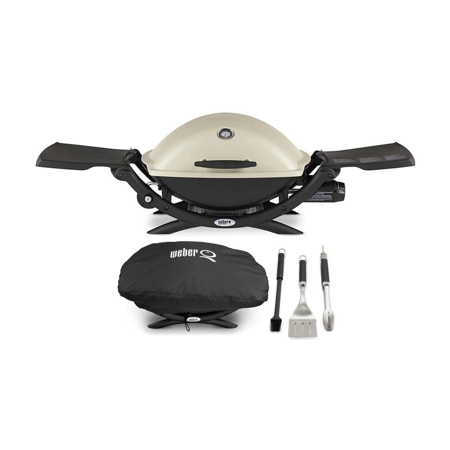 Weber Q 2200 Liquid Propane Gas Grill (Titanium) with Tool Set and Grill Cover