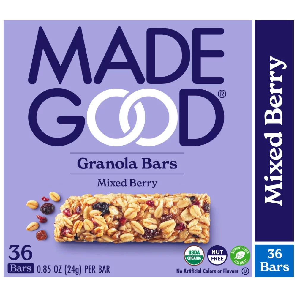 MadeGood Mixed Berry Granola Bars, 36 Healthy Snack Bars, 0.85 oz Each